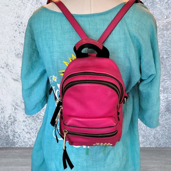 Marc Jacob fuchsia Pink Peddle Leather Two Ways Convertible Crossbody Backpack - Picture 14 of 16